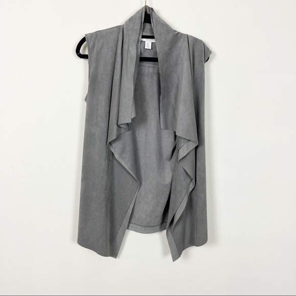 KATHERINE BARCLAY SUEDE CASCADE FRONT GREY VEST SIZE SMALL - Picture 2 of 14